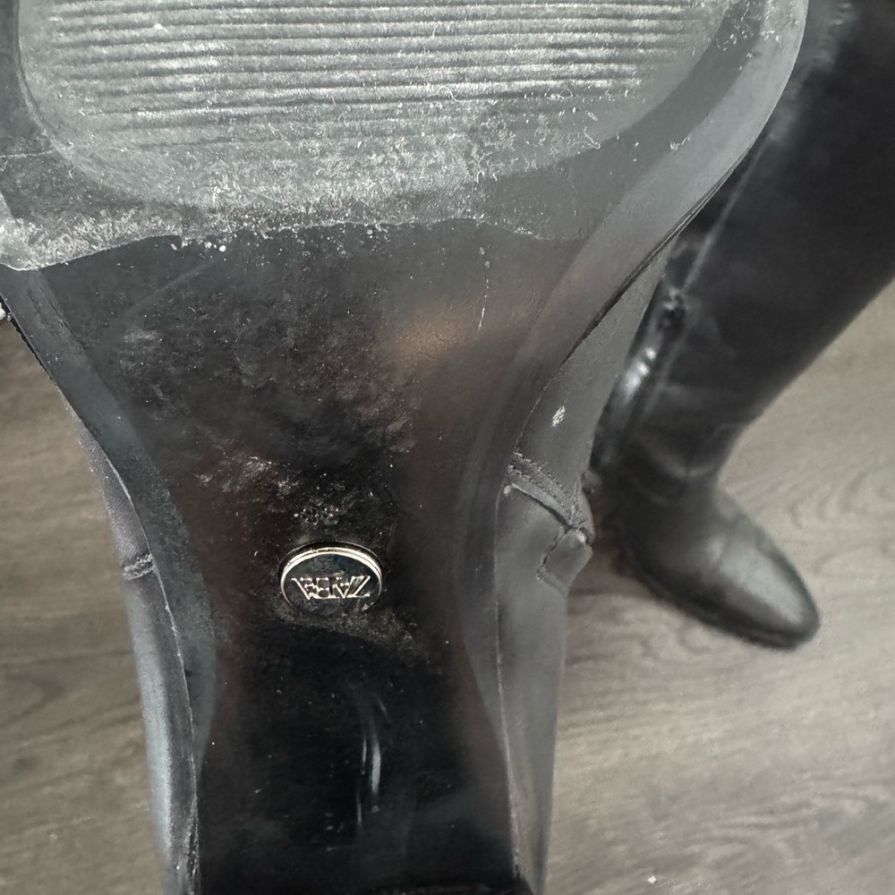 Zara Black Heeled Knee-High Leather Boots - Picture 6 of 9